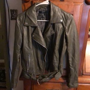 “Pleather” jacket.  Olive green. Women’s Small.